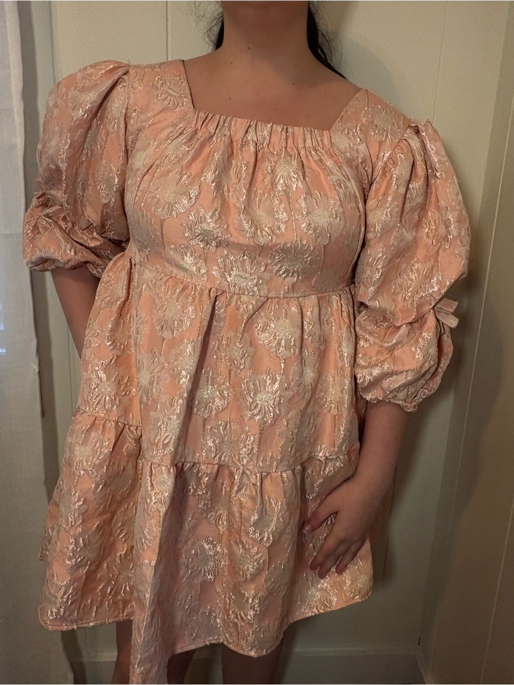 Sister Jane Blush Pink Puff-Sleeve Tiered Mini Dress